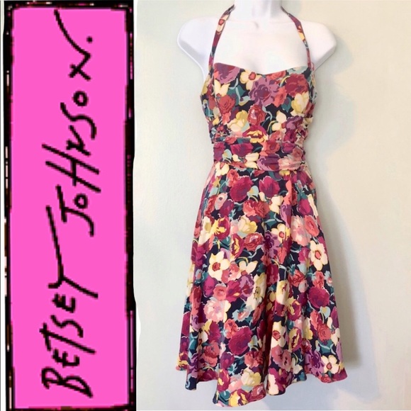 Betsey Johnson Dresses & Skirts - Betsey Johnson Floral Silk Pin Up Halter Dress